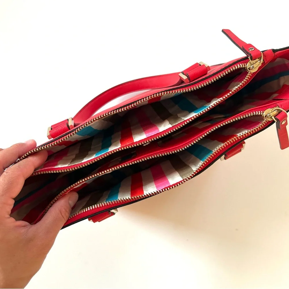 Kate Spade Geranium Cherry Red Saffiano Leather Newbury Lane Cadene Satchel Bag
